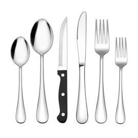 Raganet, Juego de 48 Cubiertos de Acero Inoxidable, Grado Alimenticio, para 8 Personas con Cuchillo de Carne, Cuchillo Normal, 2 Tenedores y 2 Cuchara