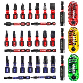 Geinxurn 30 Pcs Impact Screwdriver Bits Set, Magnetic S2 Steel Multi Driver Bits with Storage Rainbow Box (Red,Green,Yellow)