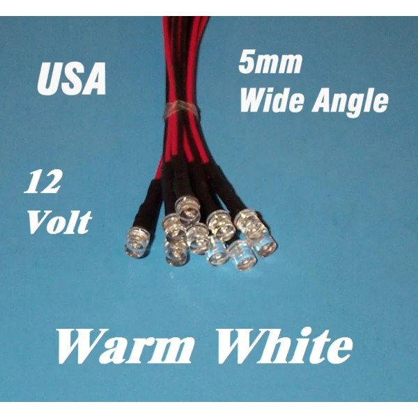 n/a 10 x LED - 5mm PRE WIRED 12 VOLT