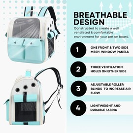 Generic Portable Pet Carrier Backpack for Cats, Dogs and Small Animals Up to 25lbs l Ventilated Mesh Design l Airline-Approved l Ideal for Travel, Hiking, Camping (Turquoise)