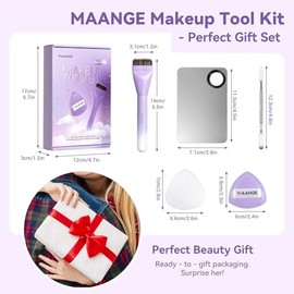 MAANGE Set de Brochas para Maquillaje 4 Piezas Brochas de Maquillaje Profesional con Caja de Regalo Incluye 1 Brocha Maquillaje para Base,1 Puff,1 Paletas y Barras de Colores(Morado)