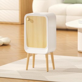 ELPHECO Stainless Steel Kitchen Trash Can 5.5 Gallon Brushed Stainless Steel Motion Sensor Trash Can, Large Capacity Motion Kitchen Trash Can with Wooden Legs (Woodgrain, Large) 2AA