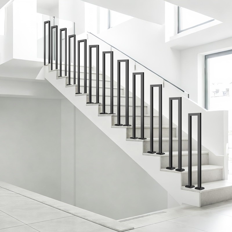 Zwinz 2 Pack U-Shaped Handrail 37''H, Durable Wrought Iron Stair