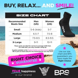 BPS 'Piha' Water Socks (Black with Rubber Grip Soles, Medium)