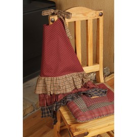 VHC Brands Millsboro Log Cabin Patchwork Cotton Rustic Tabletop Kitchen Tie Back(s) Square Table Décor, 1 Count (Pack of 1), Burgundy Red