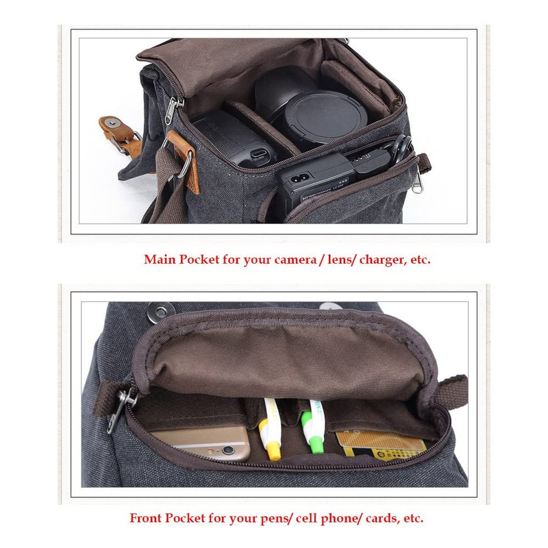 YUHAN Camera Bag, Vintage Canvas Camera Shoulder Bag Waterproof Leather