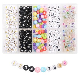 Toaob Pack of 500 Number Beads for Threading, 4 x 7 mm, Arabic Numerals, Colourful Number Beads, Mix 0 to 9 Spacer Beads for Jewellery Making