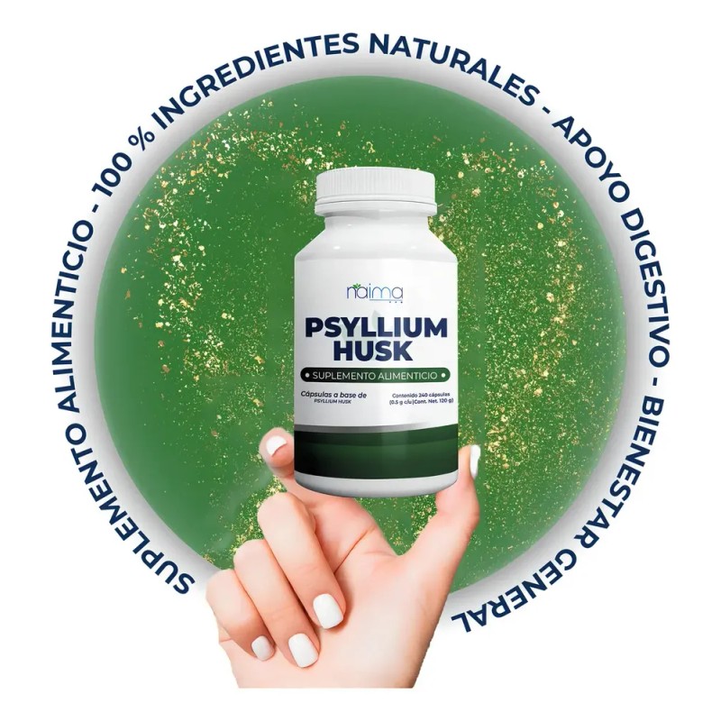 Psyllium Husk 500mg Naíma 240 Cápsulas Suplemento Fibra Digestiva
