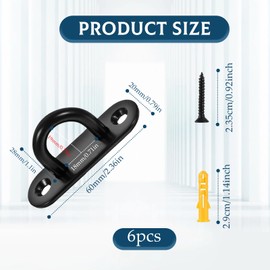 Jyinelx 6 Packs Pad Eye Plate Black Metal Ceiling Hooks Stainless Steel U Shaped Bracket Hooks for Hanging, Wall Mount Marine Hardware Hook with Screws