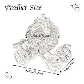 FERCAISH Crystal Pumpkin Carriage Trinket Box, Cinderella Pumpkin Carriage Decorative Hinged Jewelry Trinket Box Silver Rhinestone Jewelry Display Holder Unique Gift for Grils Women
