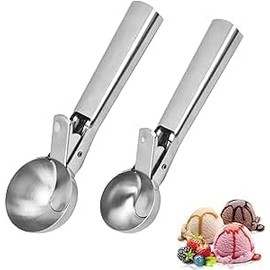 AUSYIWI Ice Cream Scoop，2 PCs Metal Ice Cream Scoop with Trigger，Large 5.7 cm, Small 4.9 cm Triggerscoop for Food，Ice Cream Scope，Ice Scoop,Cookie Scoop，Non Freeze Ice Scoop