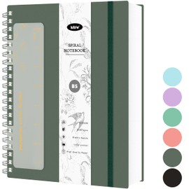 Mlife Notebook B5 Dotted,Bullet Dot Journal,300Page Spiral Notebook,100g/M² Ink-Resistant Paper,PVC Hardcover，with Ruler,Expandable Pockets,Elastic Bands,17.7x 25cm(Green)