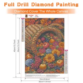 RICUVED Autumn Diamond Art Kits for Adults, Fruits Flowers Diamond Painting Kits for Beginners, Fall DIY 5D Full Round Drill Gem Crystal Rhinestone Art and Craft Kit for Gift Home Wall Decor 12x16Inch