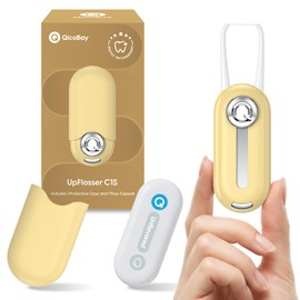 QicoBay UpFlosser C1S Reusable Auto-Restringing Flosser with Replaceable Floss Capsule, Quick & Deep Clean, Portable On-The-Go Flosser, Recyclable Zero-Waste Design, Unflavored(Sand Yellow)