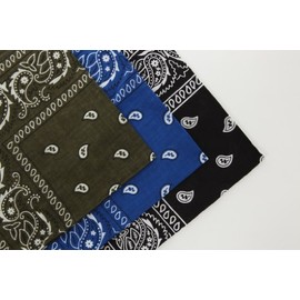 Set of 3 Cotton Paisley Bandanas Khaki Royal Blue & Black (With Love From FlissyTM©)
