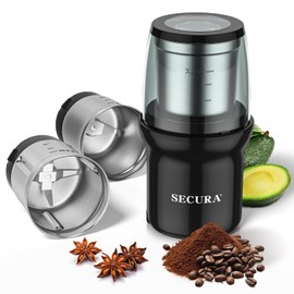 Secura Electric Spice Grinder, Dual Stainless Bowls for Wet & Dry Grinding, Multi-Use for Spices & Coffee