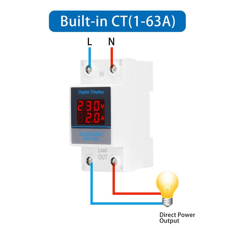 Voltage Current Meter Din Rail Double Display Display Monitor Single