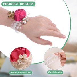M METERXITY 1-Pack Wrist Corsage Bracelets, Artificial Flower Corsage Wristlets for Wedding/Prom/Party, Wrist Corsages Band Decoration Hand Flower [Rose Red]