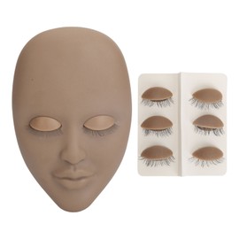 Lash Mannequin Face 3 Pairs Removable Eyelids Eyelash Extension Practice False Face for Beginners Coffee Color