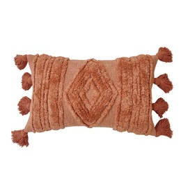 BOHOPHY Rust Orange Decorative Throw Pillow Cover 100% Cotton Farmhouse Rust Boho Decorative Throw Pillow Covers Decor Thick Tassels 12 * 20" Burnt Orange Rectangle Lumbar Cushion Case with Pom-poms