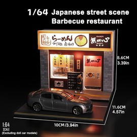 1/64 Scale Miniature Scene Model,Japanese Ramen Shop Scene Building Model with Light for Photography Decoration Collection (KW411)