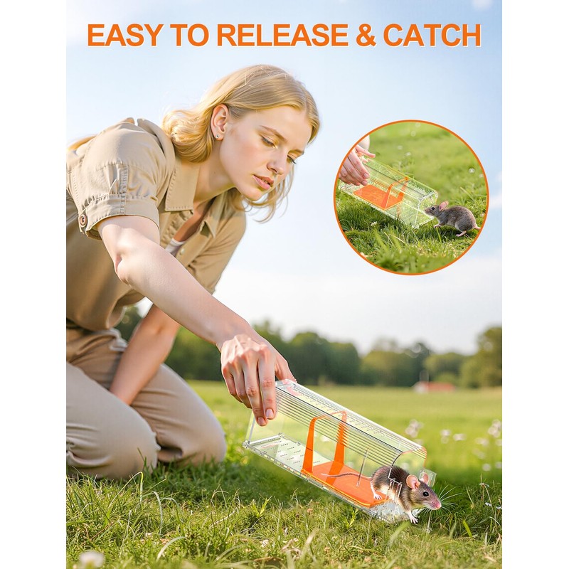 TAKRINK Live Mouse Trap, Set of 2, Animal-Friendly Mouse Trap,