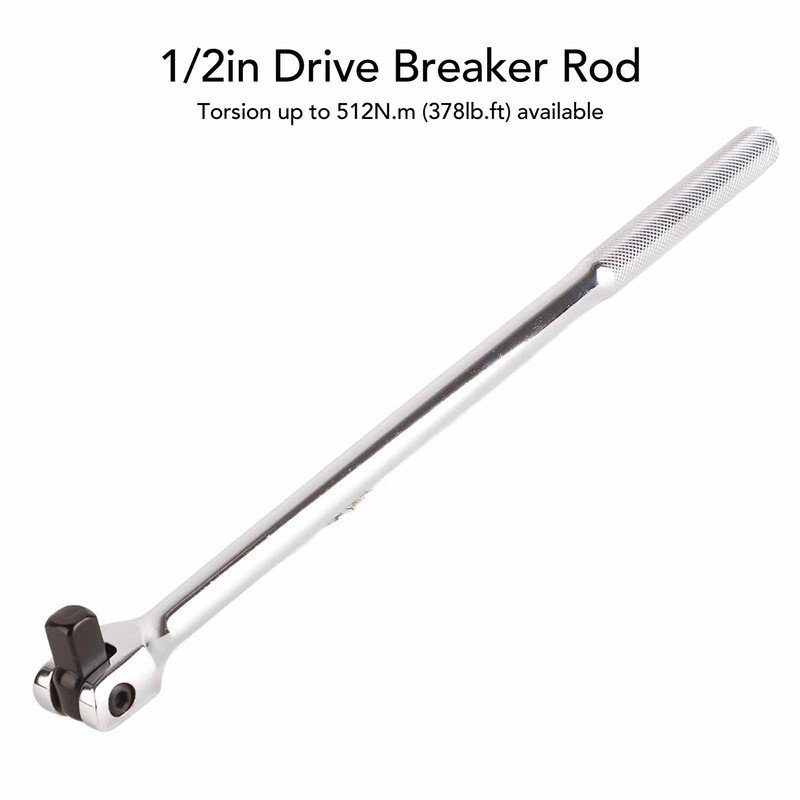 15in 1/2in Drive Breaker Bar Chrome Vanadium Steel 180 Degree