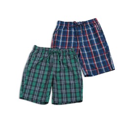 LAPASA 2 Pack Men's Plaid 100% Cotton Lounge Shorts Relaxed Fit Madras Shorts M92 (M92 Dark Green+navy Blue,navy Blue+red, Small)