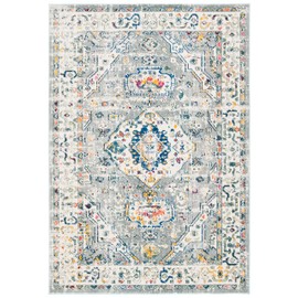 SAFAVIEH Madison Collection Area Rug - 6' x 9', Grey & Ivory, Boho Chic Medallion Design, Non-Shedding & Easy Care, Ideal for High Traffic Areas in Living Room, Bedroom (MAD468G)