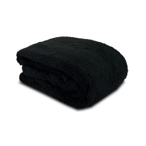 John Aird Teddy Fleece Cozy Bed Sofa Throw Blanket (Black,