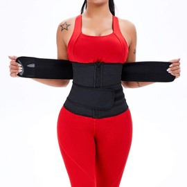 Aecibzo Women's Latex Underbust Corset Waist Trainer Cinch Body Shaper Sport Girdle (Black-2 Detachable belts, Large)