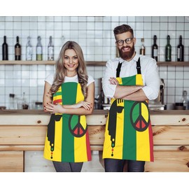 WONDERTIFY Reggae Culture Concept Design Apron,Jamaican Music Culture Hippie Rasta Style Yellow Green Red Bib Apron with Adjustable Neck for Men Women,Suitable for Home Kitchen Cook Baking BBQ Apron