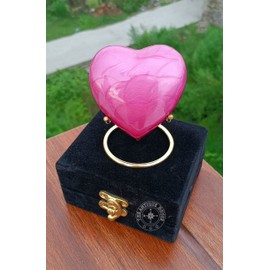 Pink Urn Keepsake Mini Heart Cremation Urn with Premium Black Box & Brass Stand - for Your Loved One & Human Ashes & Perfect Heart Urn for Adults & Infants