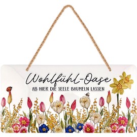 LANOLU Sign Lieblingsplatz Outdoor Feel-Good Oasis Sign Garden Decorative Garden Vintage Signs Garden Sign Metal with Jute Cord 16 x 32 cm