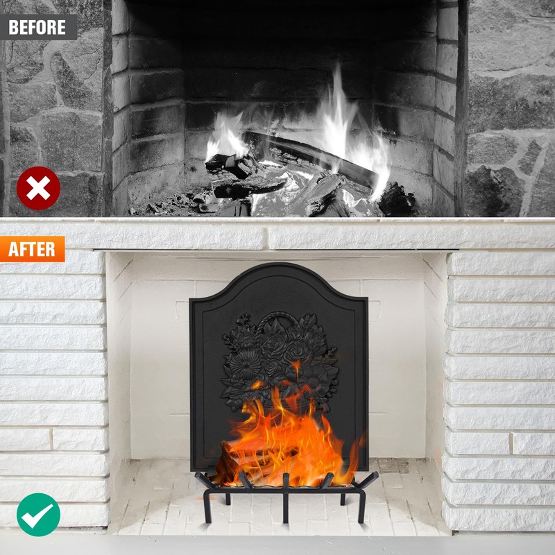 Firebacks for Fireplace,Cast Iron Fireback with Feet,Fireplace Back Plates,Heat Insulation
