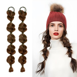 HIENAJ Bubble Ponytail Wig Synthetic Braided Extensions with Hair Ties Hair Band Hairpieces for Women Girls DIY Daily Wear Hair Accessories (Light Brown)