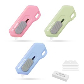 WORKPRO Ceramic Small Safety Box Cutter, Automatic Rebound Mini Letter Opener, Quick Change Retractable Blade Razor Knife, with Extra Blades