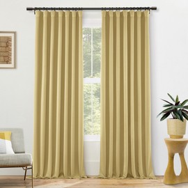 SHINELAND Gold Yellow Curtains 90 Inches Long 2 Panels Set,Blackout Back Tab Pleated Soundproof Noise Cancelling Reducing Curtain Drapes for Living Room Track System Hooks with Clips