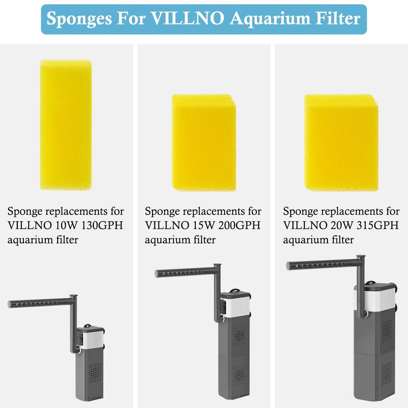 VILLNO 4PCS Aquarium Filter Sponge Replacement for 8W 400LPH Aquarium