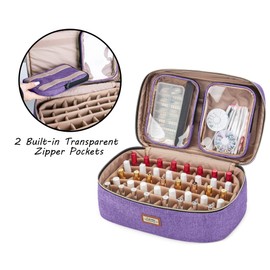 CURMIO Estuche de transporte para esmalte de uñas con capacidad para 40 botellas (15 ml), bolsa de almacenamiento de esmalte de uñas con 2 bolsas transparentes desmontables y asa portátil, diseño patentado, gran regalo para el día de la madre, morado, so