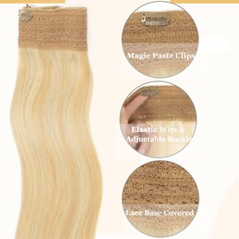 Anrosa 14 Inch Invisible Fish Line Hair Extensions Wire Human Hair Highlight Mixed Color Ash Silver Blonde to Platinum Blonde Human Hair Extensions Remy Hair Extensions 75g Hairpiece Adjustable Clips