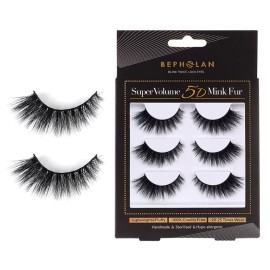 Bepholan 5D Real Mink False Eyelashes 3 Pairs Wispy Cross Long Thick Soft Eye Lashes