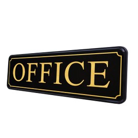 Office sign for door or wall - Main office signs — quick easy installation - Self-adhesive for doors or walls — 9 X 3 in - In office sign for home and Business sign - Big letters on black plate.
