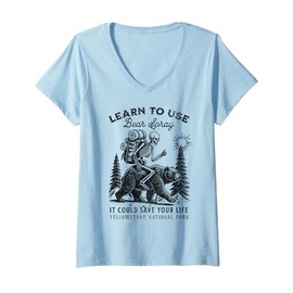 Womens Bear Spray Yellowstone National Park Hiking Camping Funny V-Neck T-Shirt