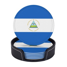 Set of 6 National Flag of Nicaragua Leather Coaster - Stylish and Durable Non-Slip Drink Coasters for Office Home or Bar