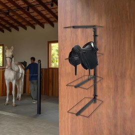 Pinelicorn Horse Saddle Rack, 4 Tier Saddle Stand Wall Mount English and Western Saddle Racks, Saddle Racks for Horse Tack Room Stable Barn and Farm