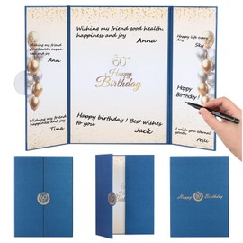 RANERVZ 60th Birthday Guest Book Card, Giant Birthday Signing Card for Men Women Alternative Signature Guest Book Decorations, Big Birthday Guest Sign in Book, Card Signature Book (Blue)