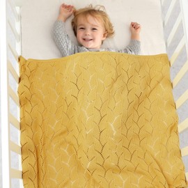 LAWKUL Cellular Blanket Baby 100% Cotton Knitted Soft Knit Crochet Blankets for Newborn Boy Girls Toddler 100x80cm Yellow