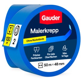 GAUDER Painter's Masking Tape for Precise Colour Edges - Masking Tape for Painting Work - Painter's Tape & Masking Tape Blue - Masking Tape Painter's Tape (2 Rolls - 48 mm x 50 m)