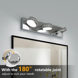 Modern Chrome LED Bathroom Vanity Light Fixtures, 3-Light Dimmable Wall Sconce, Minimalist Mirror Front Lighting, WaterproofLamp Power(W): 18